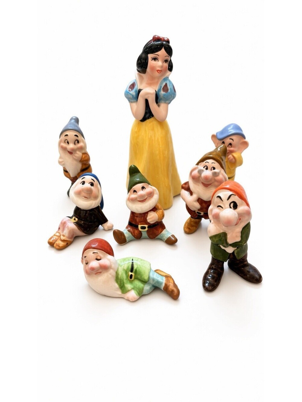Vintage Disney Snow White & Seven Dwarfs Ceramic Figurines Set Japan 8 Pc